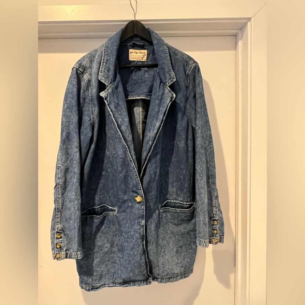 Free People acid wash denim blazer
